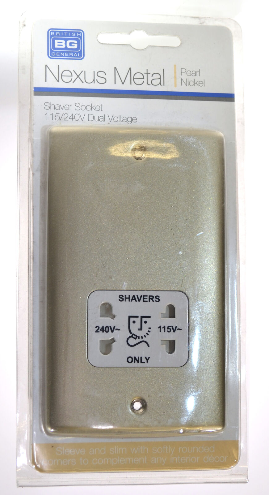 Dual Voltage Shaver Socket Brushed Nickel British General BG Nexus 115v 240v