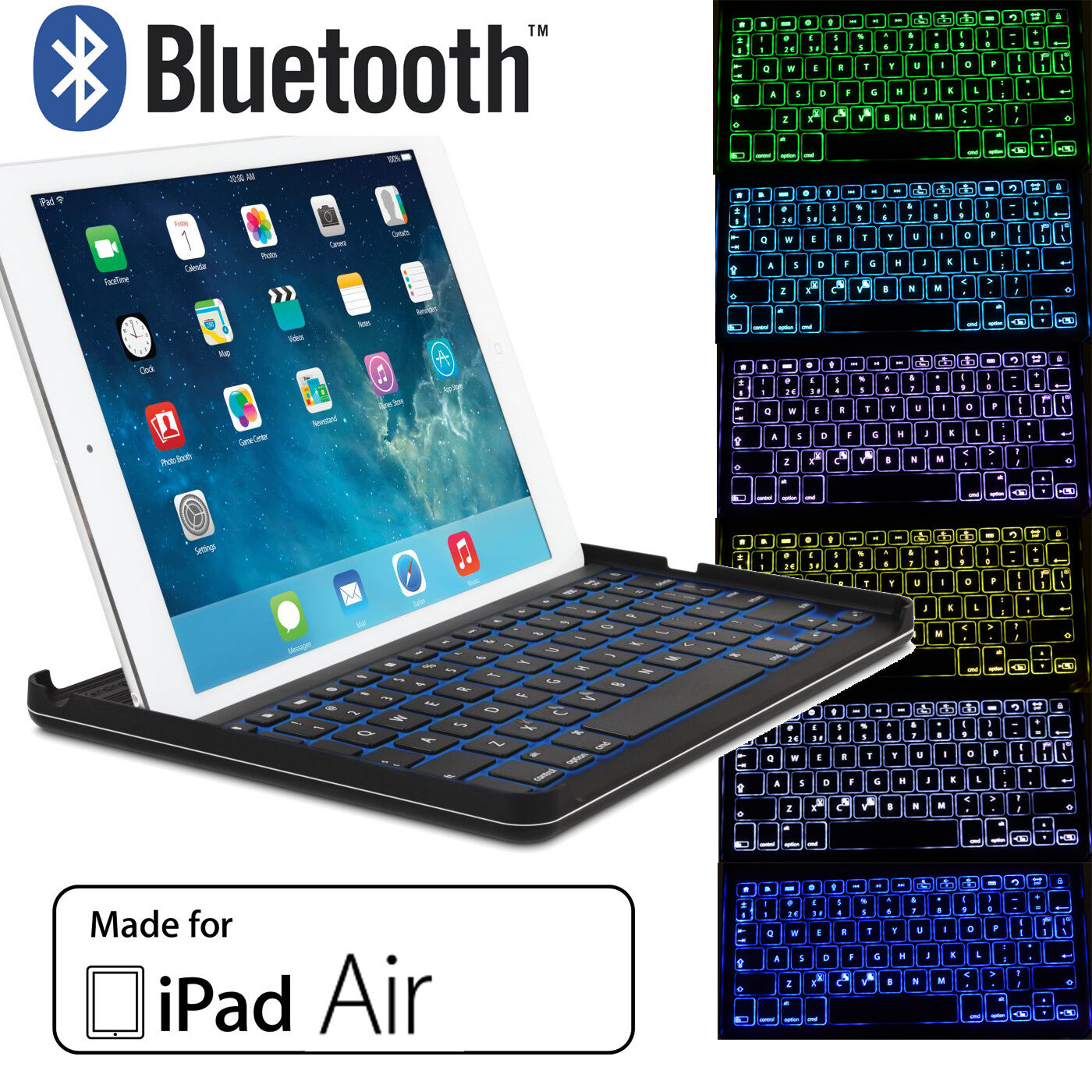 iPAD AIR BACKLIT ILLUMINATED BLUETOOTH UK KEYBOARD CASE KENSINGTON KEYCOVER PLUS