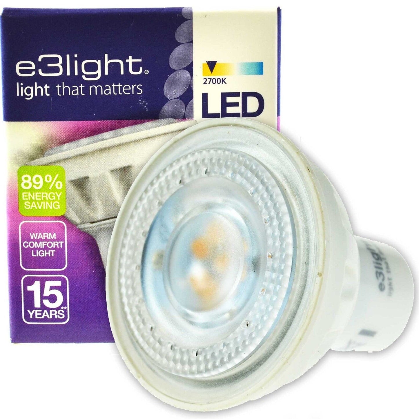 e3light GU10 LED Bulb Warm White 2700K 345 Lumens 5.5W Twin Pack 6 Pack 10 Pack