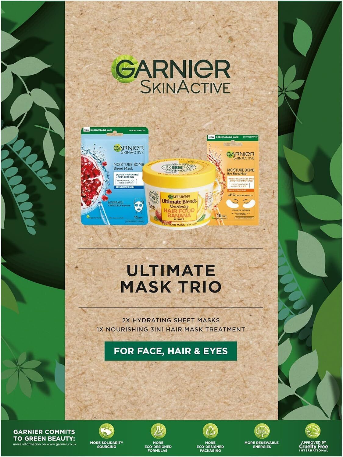 Garnier Skin Active Ultimate Mask Trio Gift Set Hair Eyes Face Hyaluronic Acid