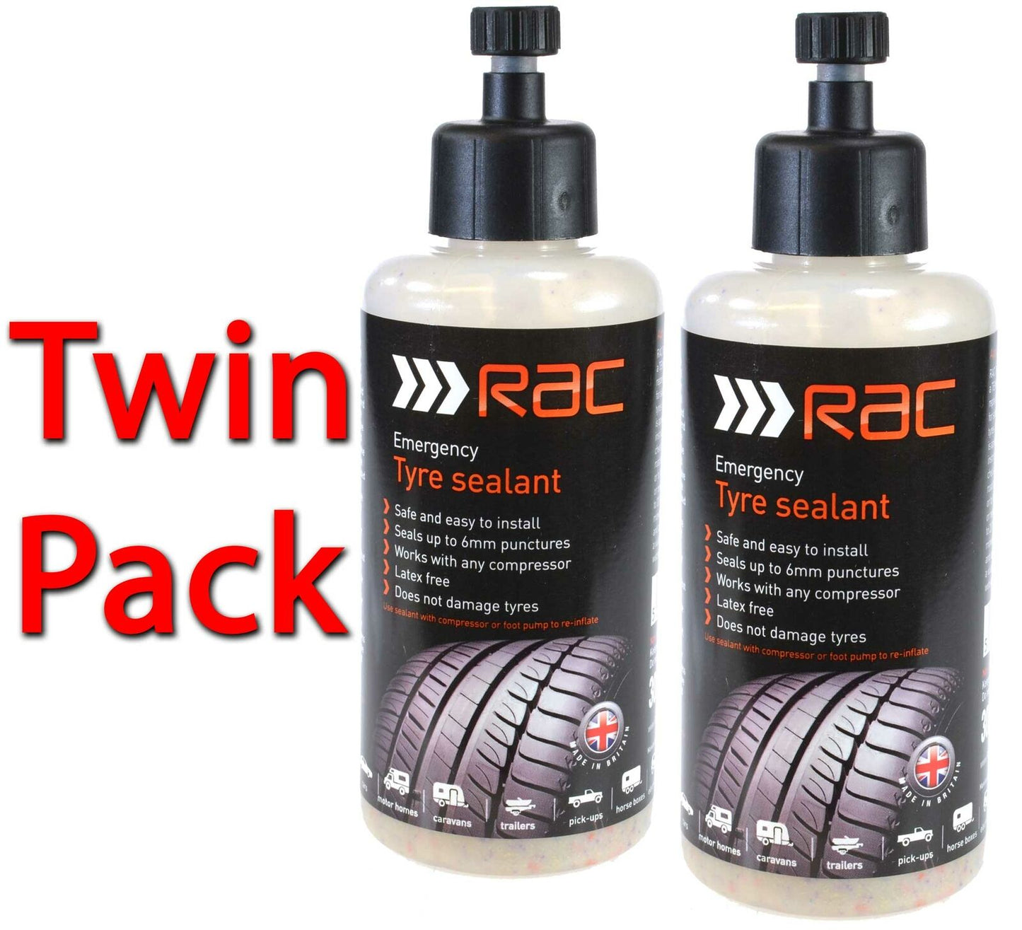 RAC Emergency Replacement Sealant Puncture Repair Tyre 300ml TWIN PACK