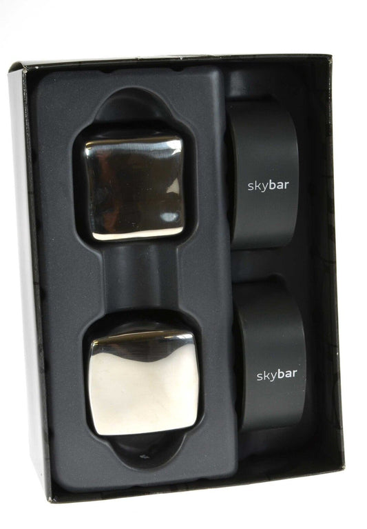 Skybar Stylish Giant Stainless Steel Ice Cubes Twin Pack Chill Whisky Stones