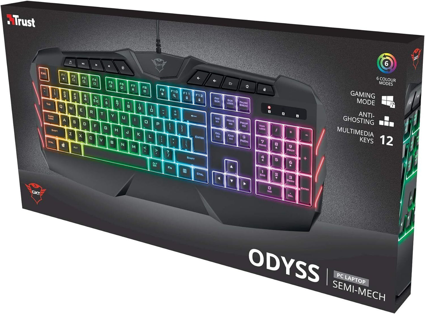 LED Gaming Keyboard Trust Odyss Semi-Mechanical Wired UK Layout Anti Ghosting