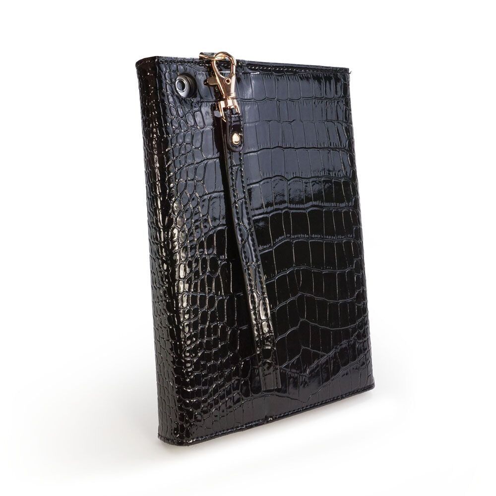 TUFF LUV KINDLE FIRE HD CASE STAND PURSE IN STUNNING GLOSS BLACK CROCODILE SKIN