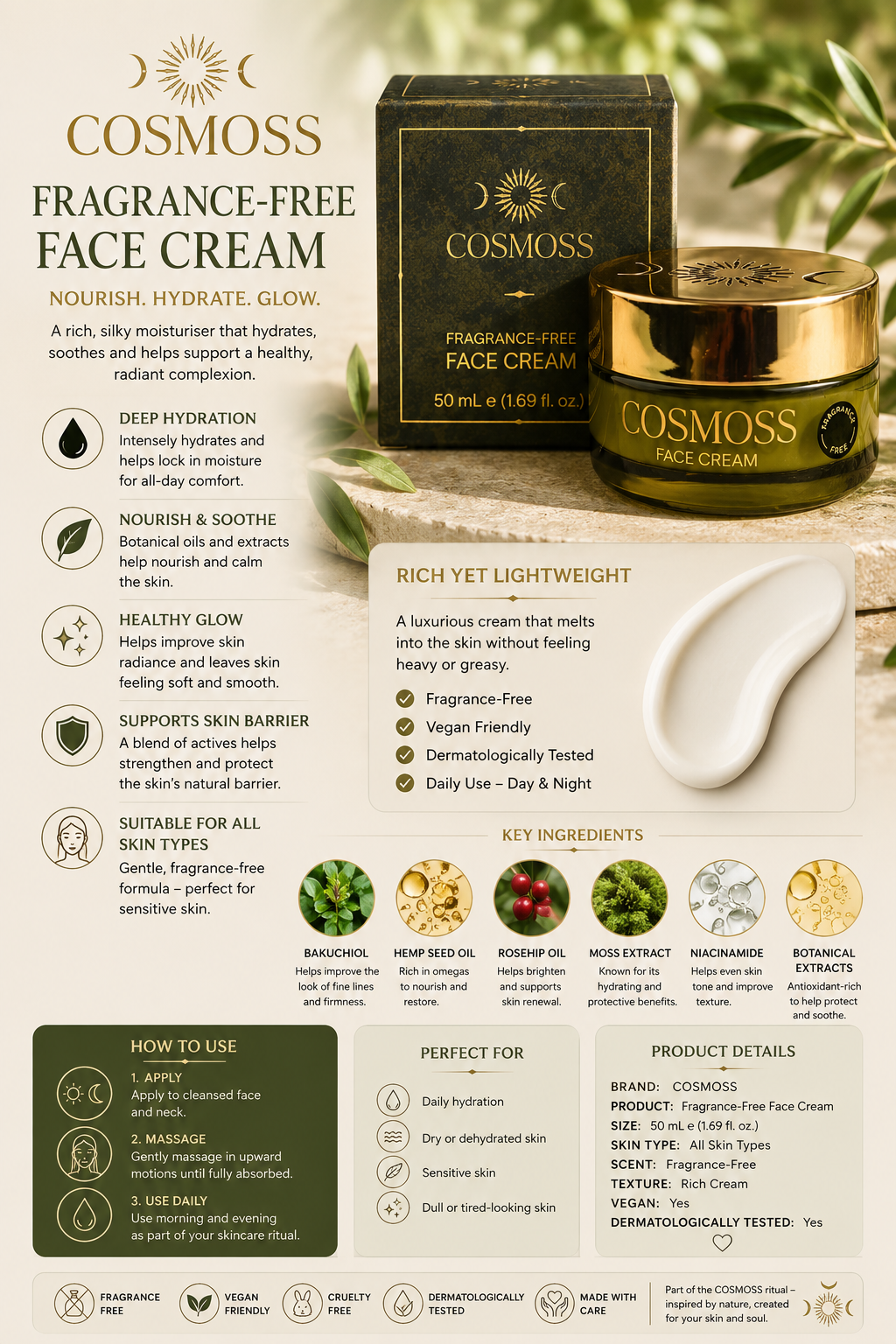 Kate Moss COSMOSS Face Cream 50ml Hydrating Anti-Ageing Moisturiser