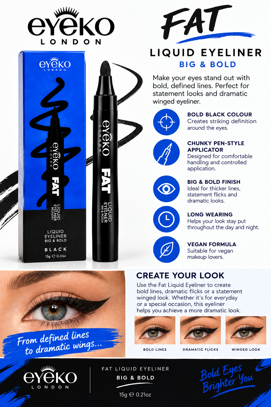 Eyeko FAT Liquid Eye Liner Pencil Black Big & Bold Felt Tip