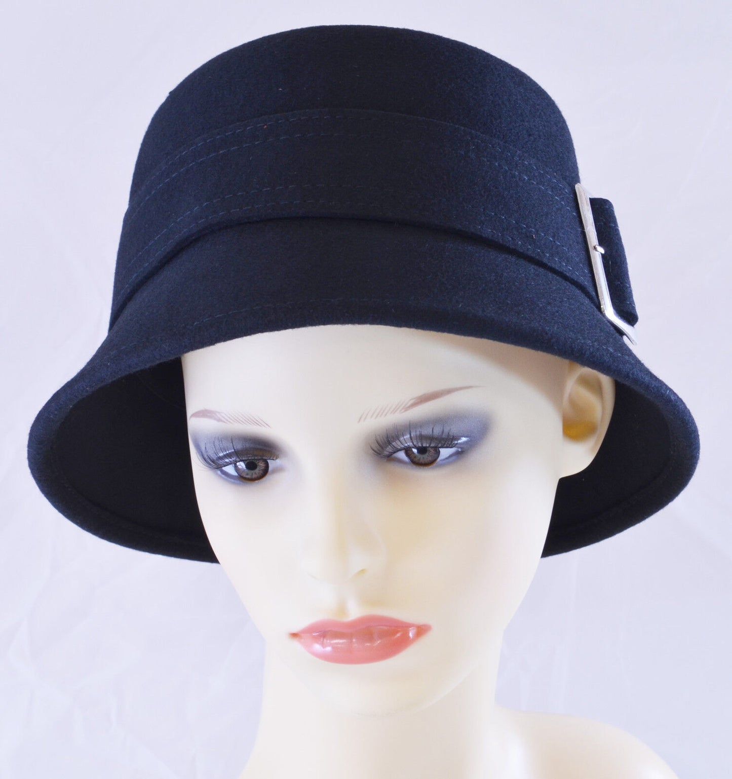 CLOCHE HAT 30's STYLE WOOL FELT DOWN BRIM PIA ROSSINI CHIARA STONE BLACK