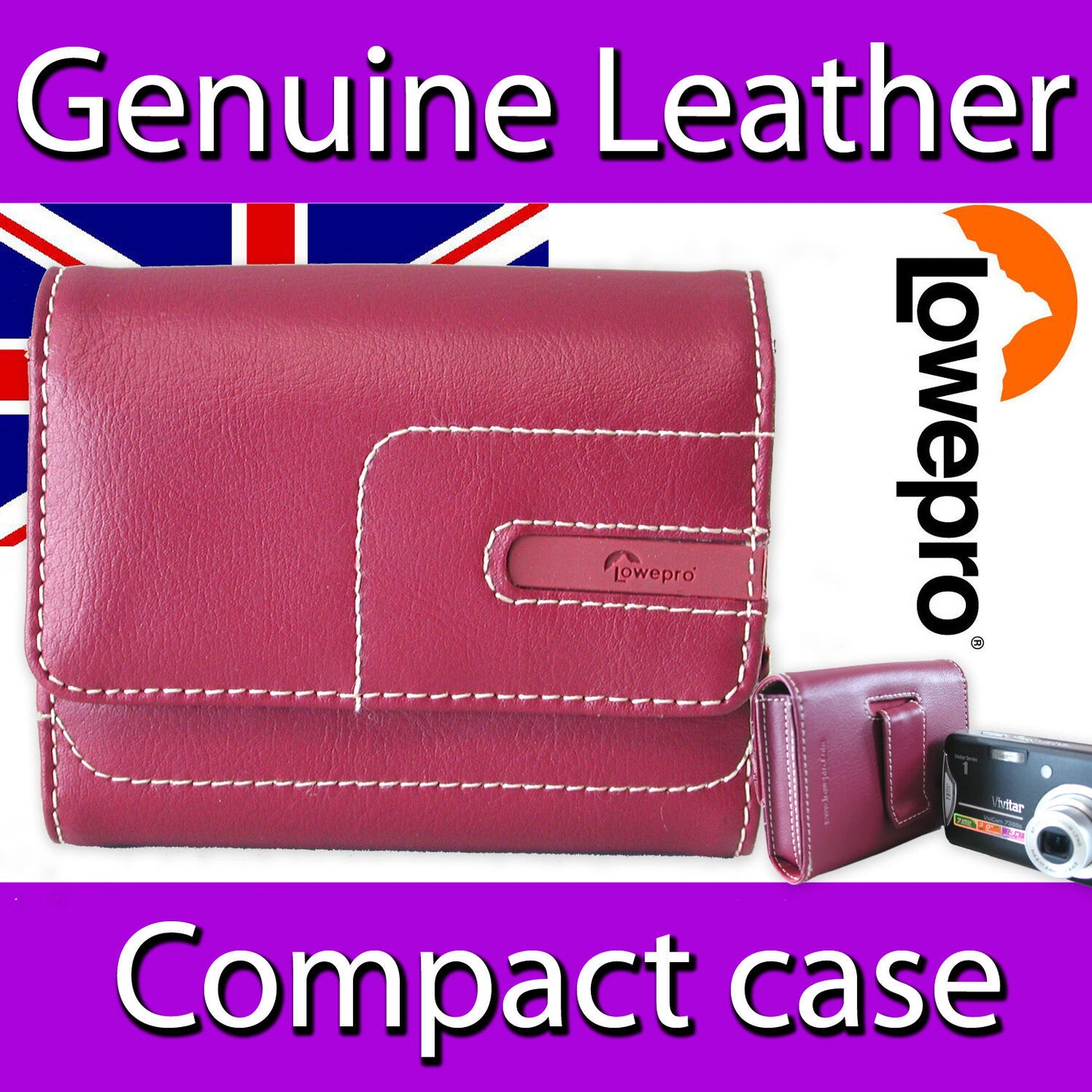 LOWEPRO PORTOFINO GENUINE REAL LEATHER TOP STITCHED COMPACT CAMERA CASE IN RED