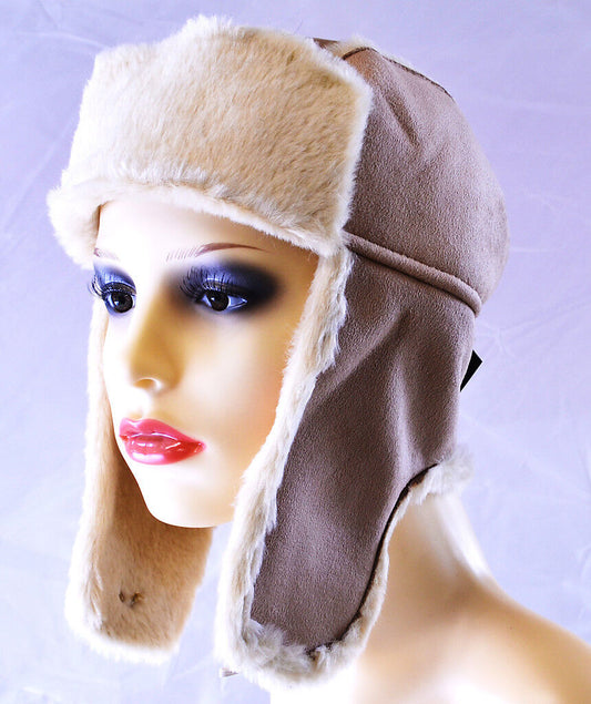 FAUX FUR SHEEPSKIN SUEDE SUZETTE TRAPPER EAR FLAP COZY WARM HAT PIA ROSSINI