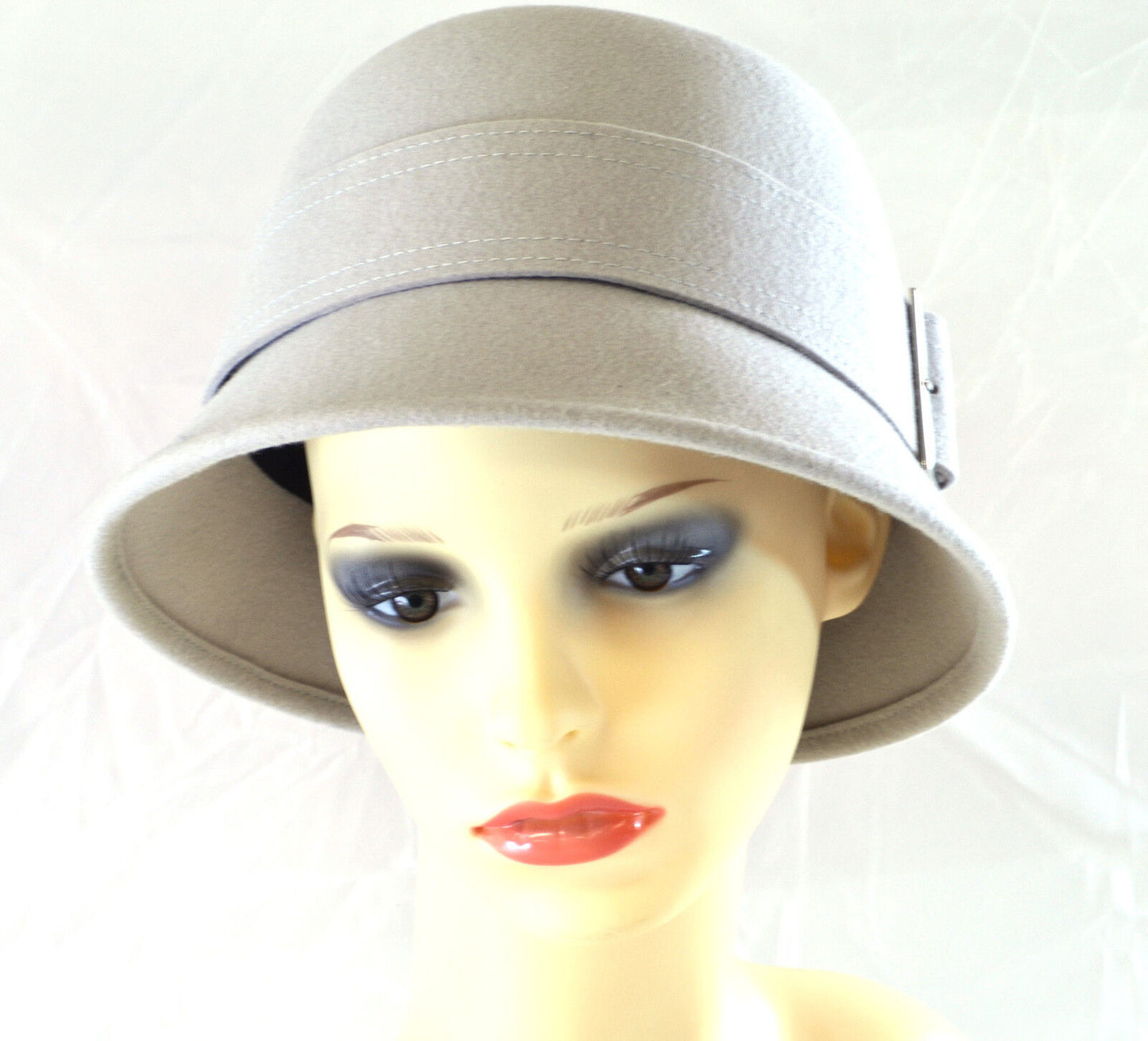 CLOCHE HAT 30's STYLE WOOL FELT DOWN BRIM PIA ROSSINI CHIARA STONE BLACK