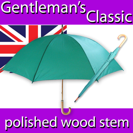 MENS LADIES CLASSIC RACING GREEN LARGE CANOPY UMBRELLA POLISHED WOOD SHAFT CROOK