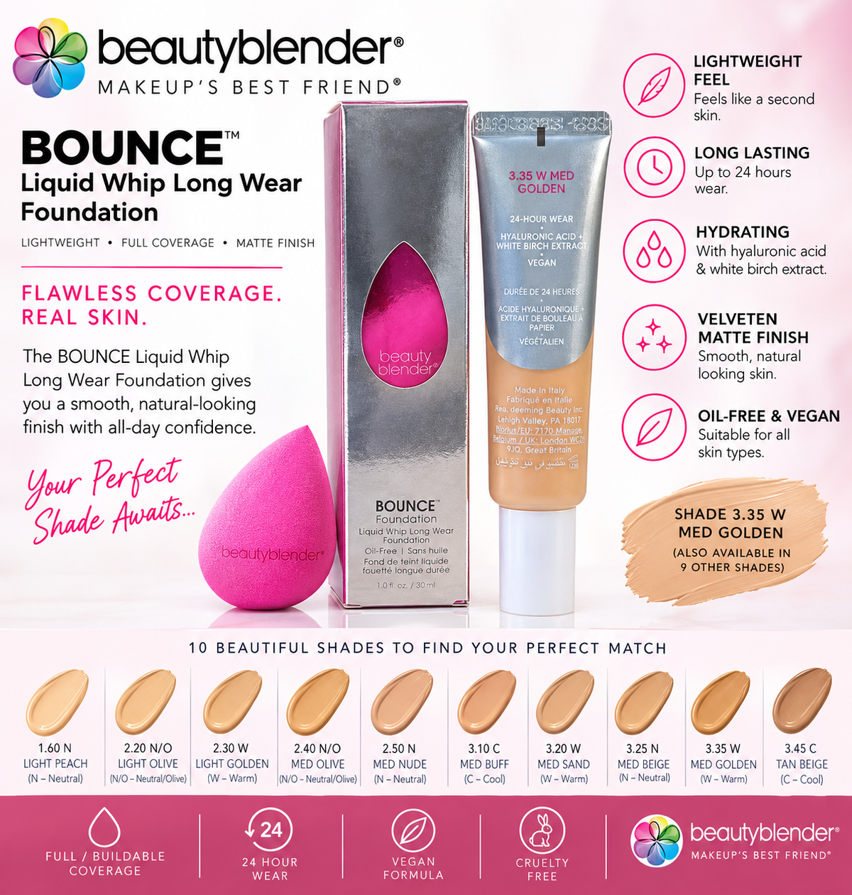Beautyblender Bounce Liquid Whip Long Wear Foundation 10 Shades