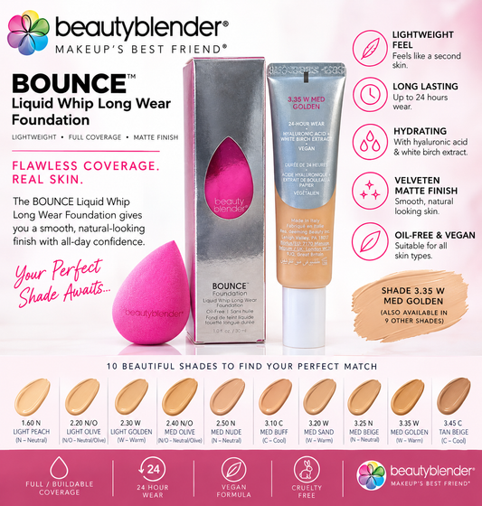 Beautyblender Bounce Liquid Whip Long Wear Foundation 10 Shades