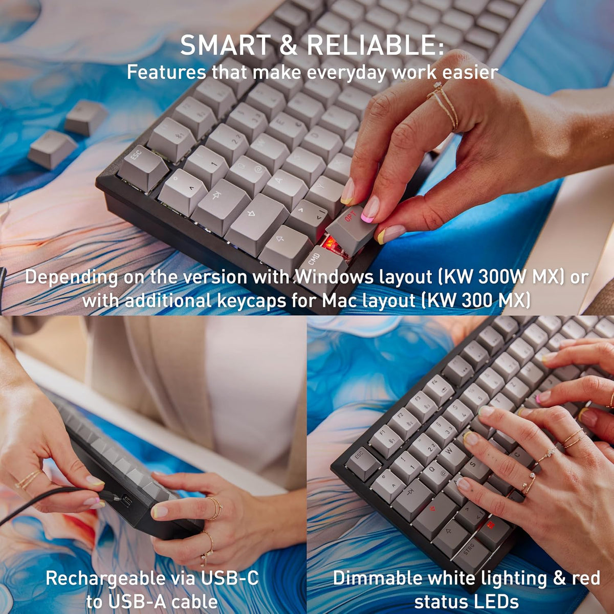 CHERRY KW 300W MX Wireless/Wired 75% Gaming Illuminated Keyboard