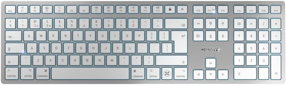 CHERRY KW 9100 SLIM For Mac Wireless Keyboard UK Layout Bluetooth Silver