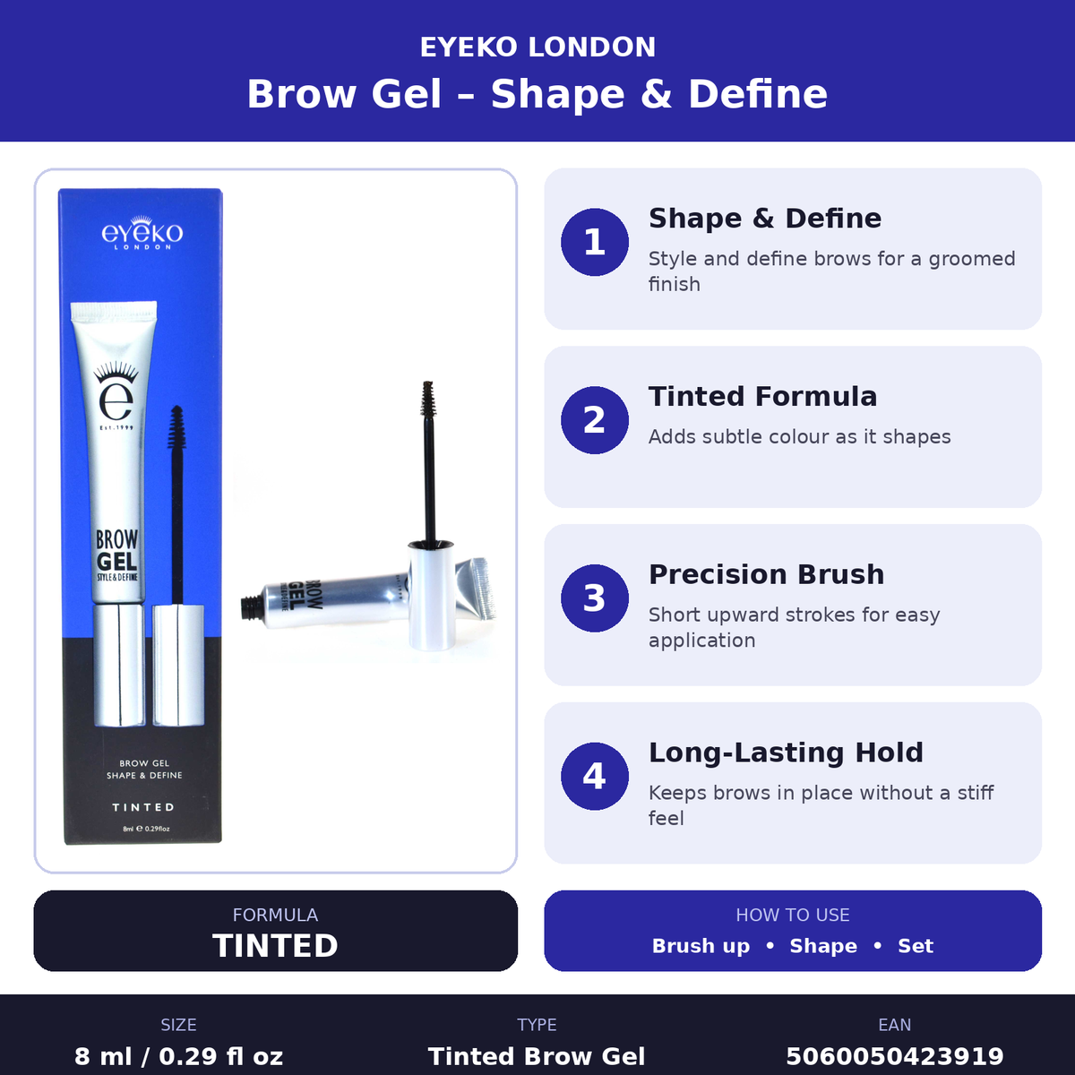 Eyeko Brow Gel Eyebrow Gel Tinted Shape & Define 8ml