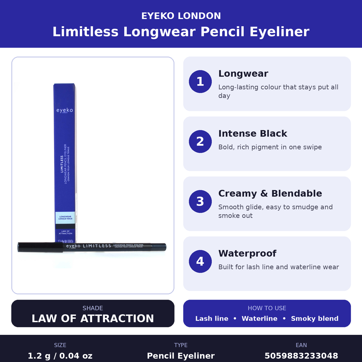 Eyeko London Limitless Longwear Eyeliner Pencil Law of Attraction Black