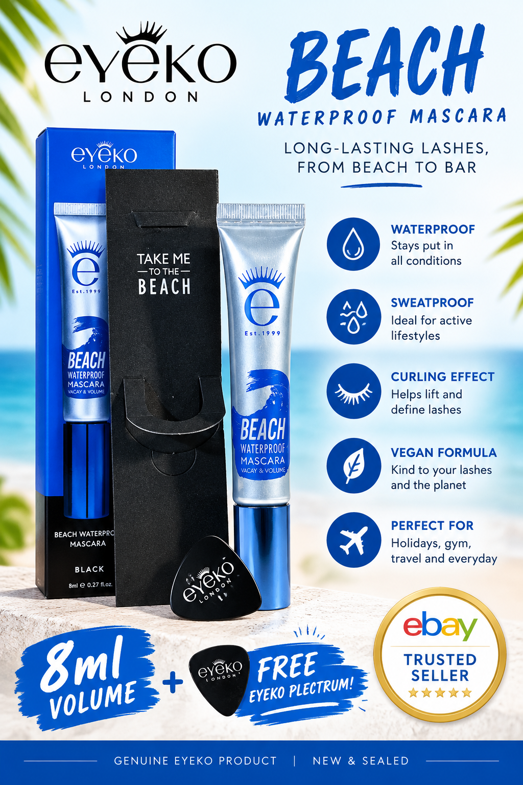 Eyeko Waterproof Smudge Proof Mascara Beach Black 8ml