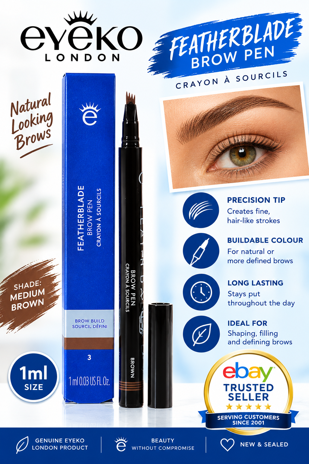 Eyeko Feather Blade Brow Pen Shade 3 Medium Brown