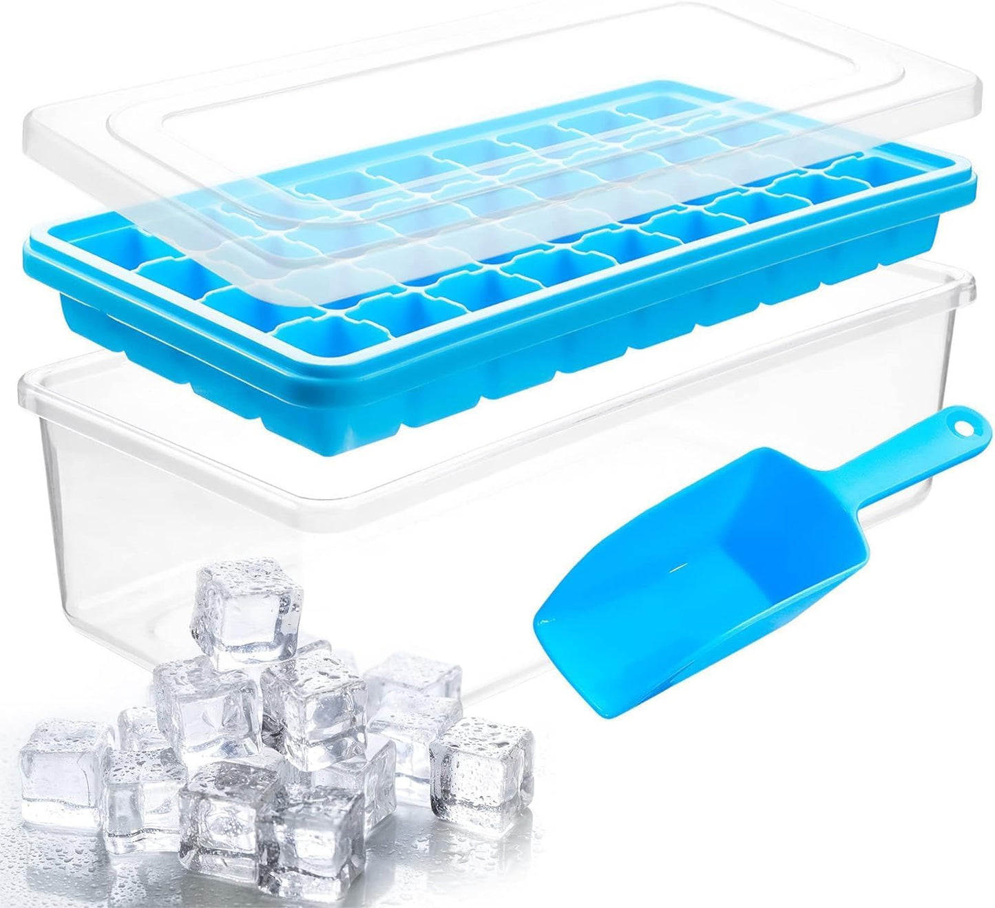 Ice Cube Maker with Tray Scoop and Lid Stackable