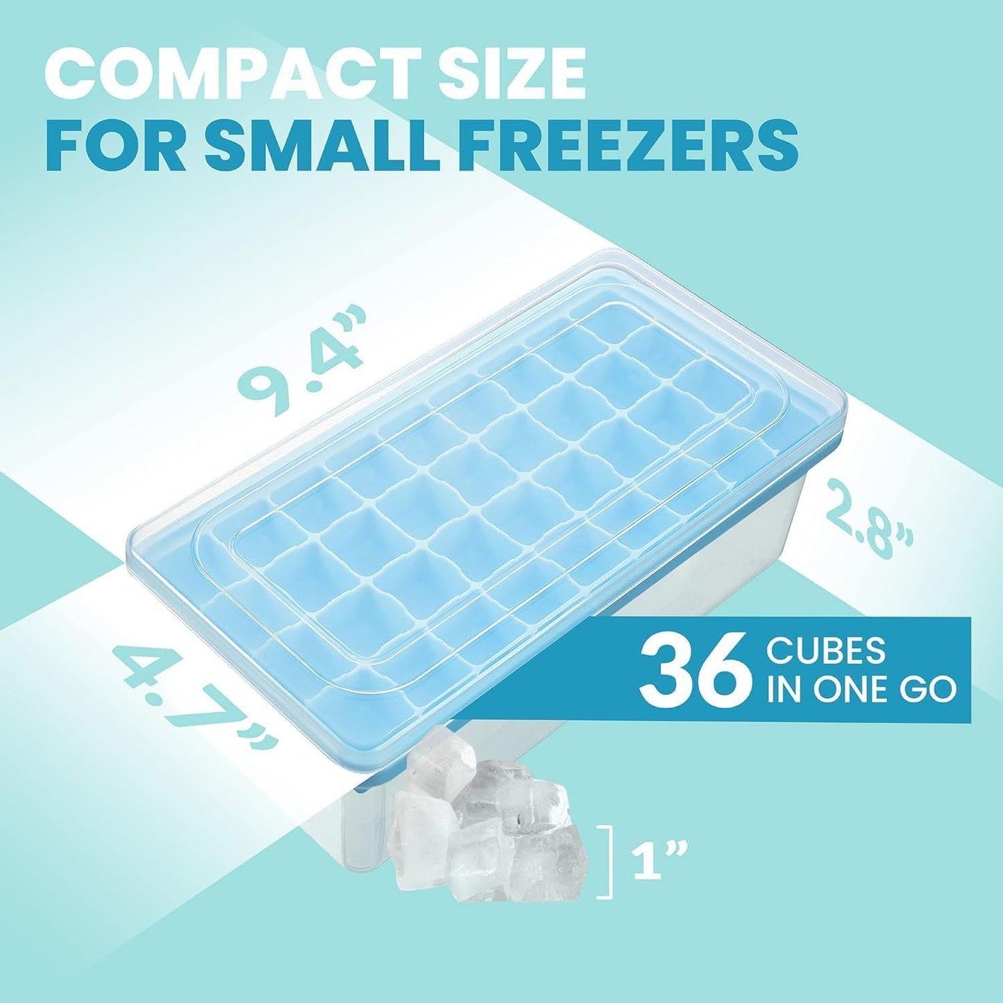 Ice Cube Maker with Tray Scoop and Lid Stackable