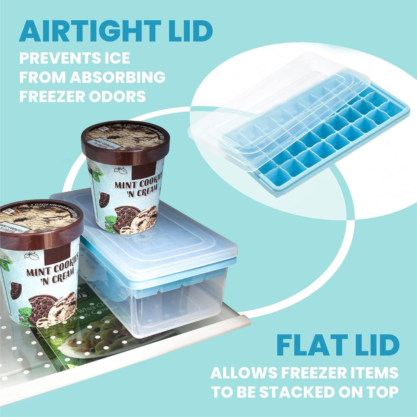 Ice Cube Maker with Tray Scoop and Lid Stackable