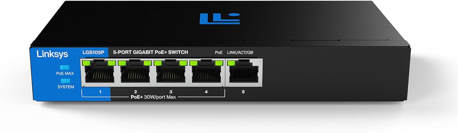 Linksys switch with multiple ports on a white background