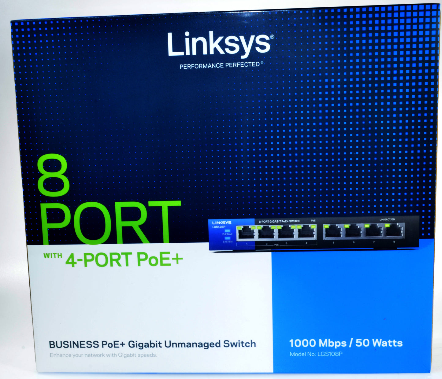 Linksys LGS108P 8 Port PoE Unmanaged Switch Gigabit 50 Watt UK Plug