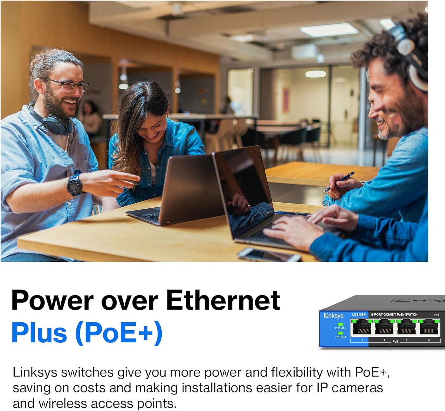 Linksys LGS108P 8 Port PoE Unmanaged Switch Gigabit 50 Watt UK Plug