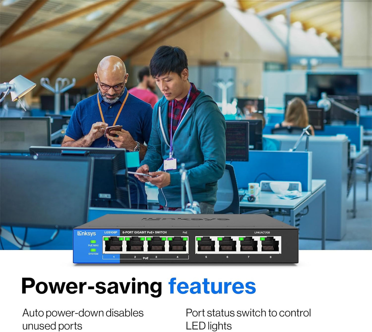 Linksys LGS108P 8 Port PoE Unmanaged Switch Gigabit 50 Watt UK Plug