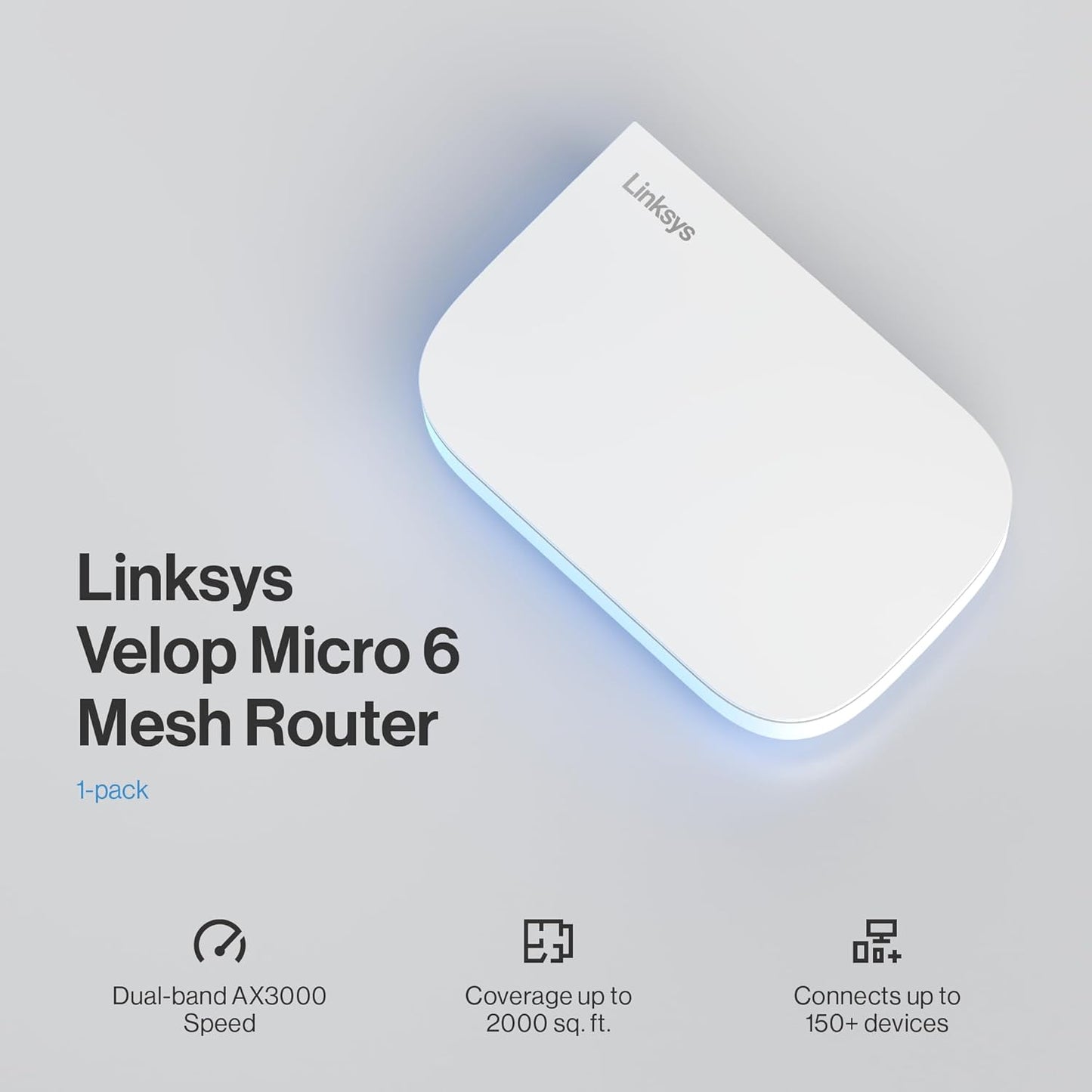 Linksys Velop Micro 6 mesh router on a light gray background