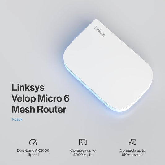 Linksys Velop Micro 6 mesh router on a light gray background