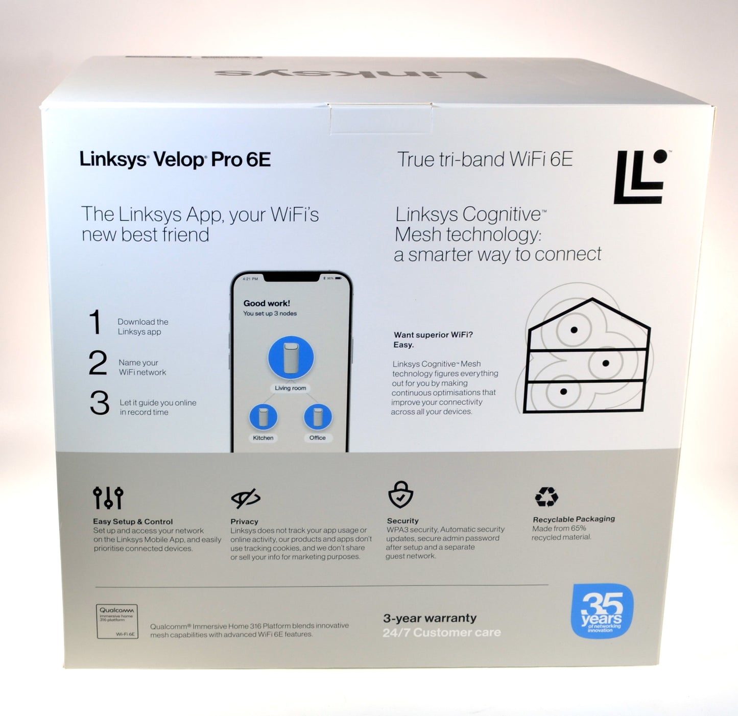 Linksys WiFi 6 Velop Pro 6E Router Triple Pack for Large Spaces