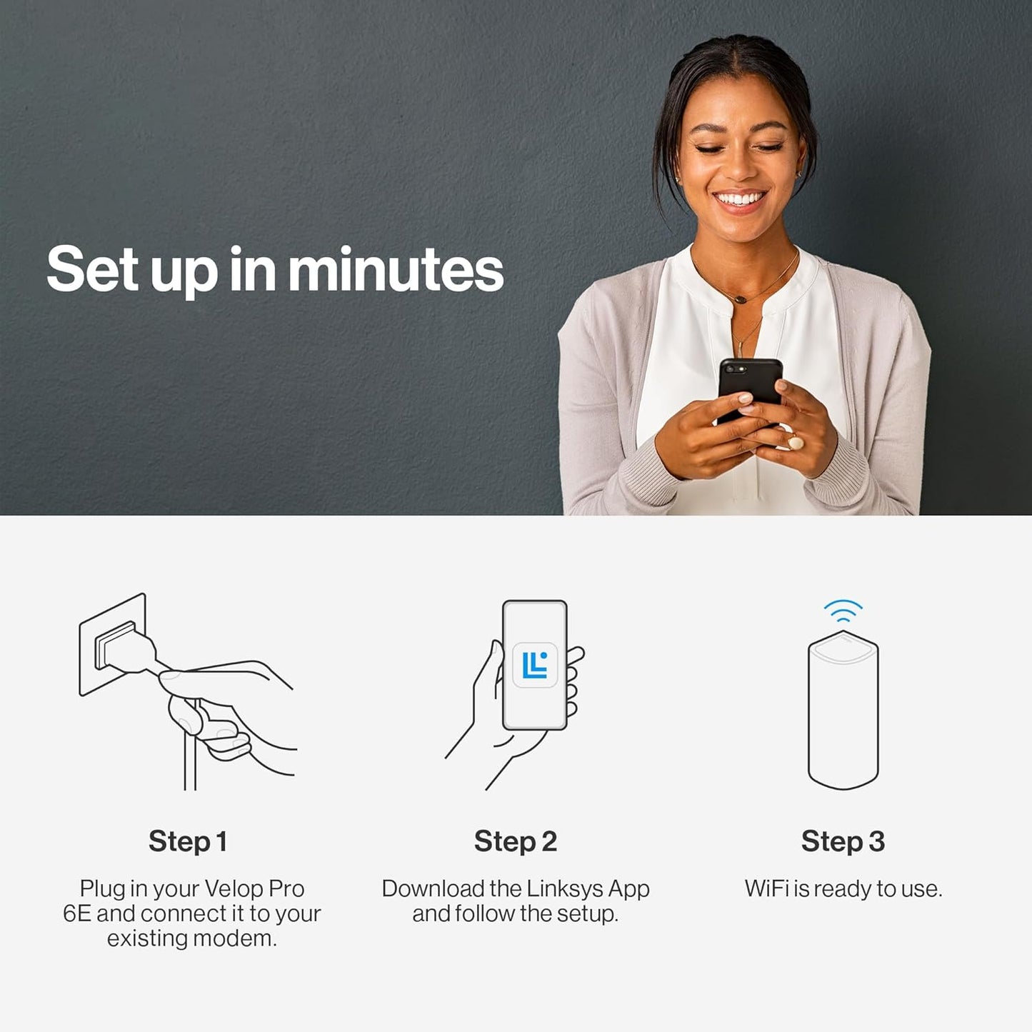 Linksys WiFi 6 Velop Pro 6E Router Triple Pack for Large Spaces