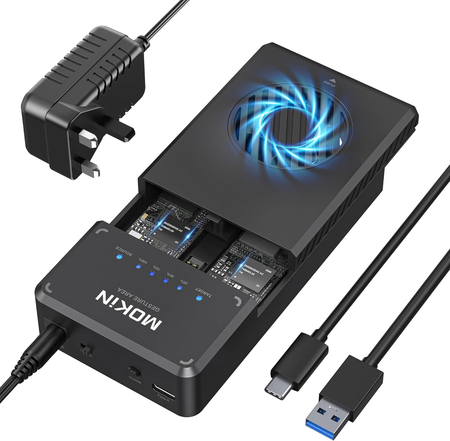 Mokin NVMe M.2 Dual Enclosure Har Drive Cloner USB-A & USB-C