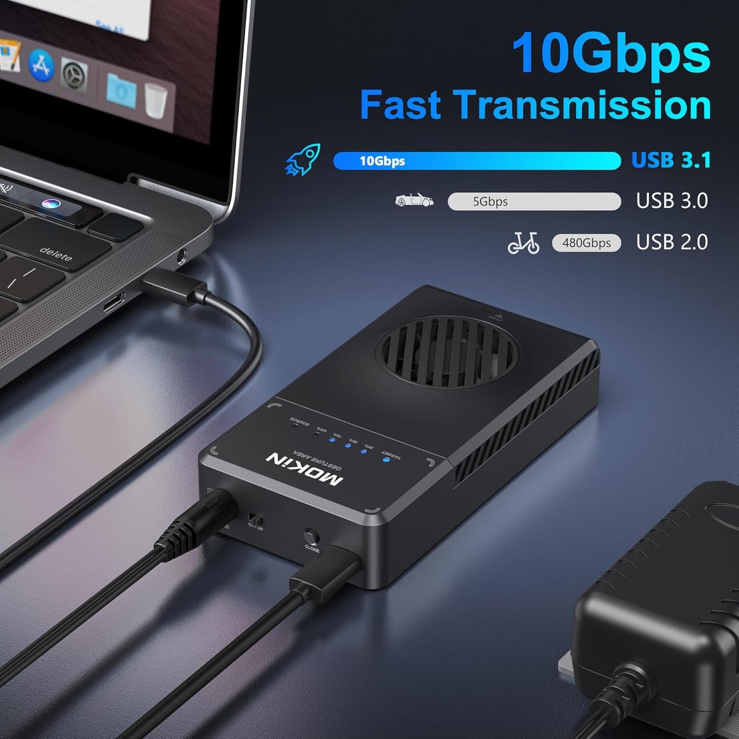Mokin NVMe M.2 Dual Enclosure Har Drive Cloner USB-A & USB-C