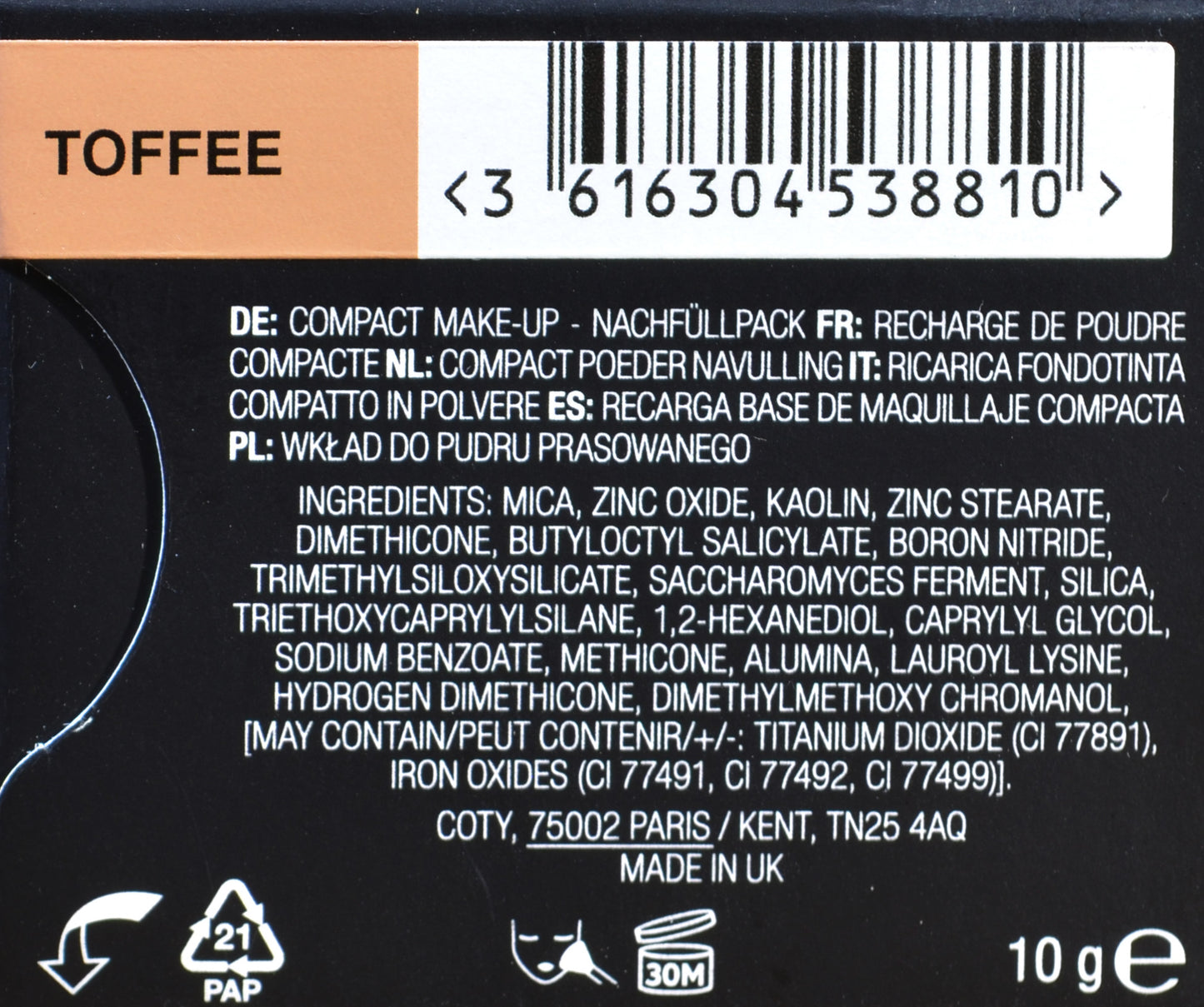 Max Factor Facefinity Compact Foundation Refillable Toffee 008 SPF 20