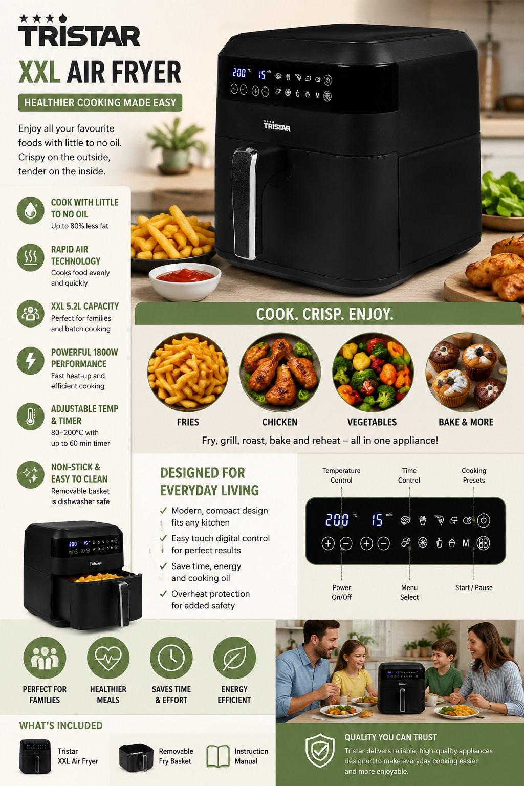 Tristar Digital Air Fryer 6.0l XXL  FR6999BS 1700W
