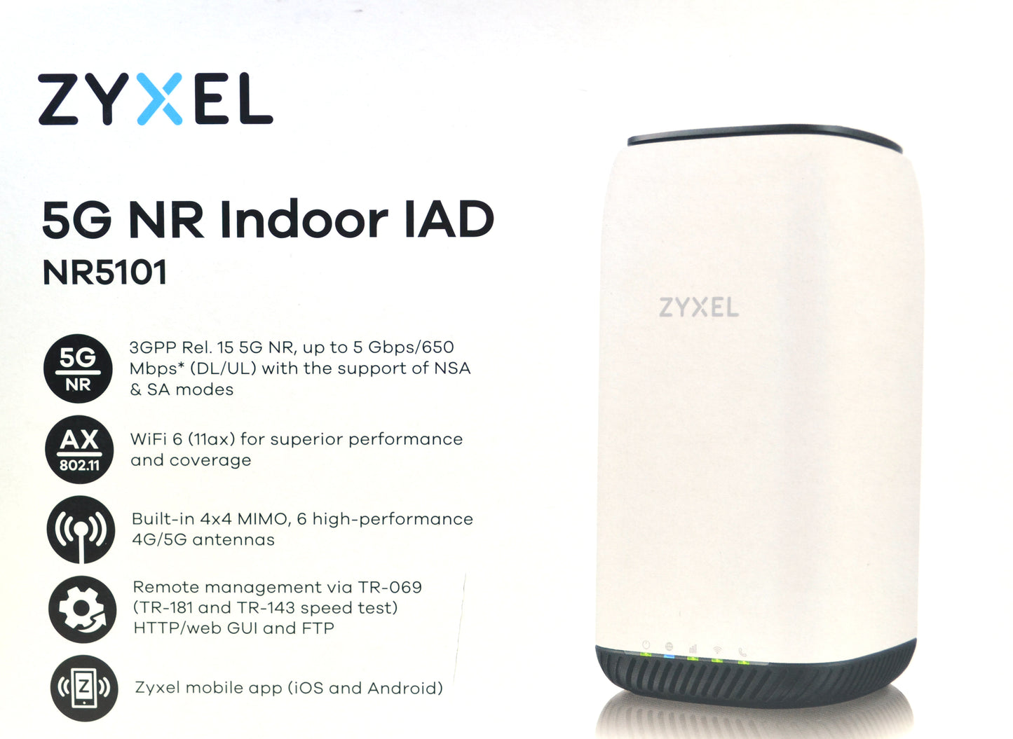 Zyxel NR5101 5G WiFi 6 Router AX1800 Nano Sim Unlocked 4 LAN Port 5Gbps