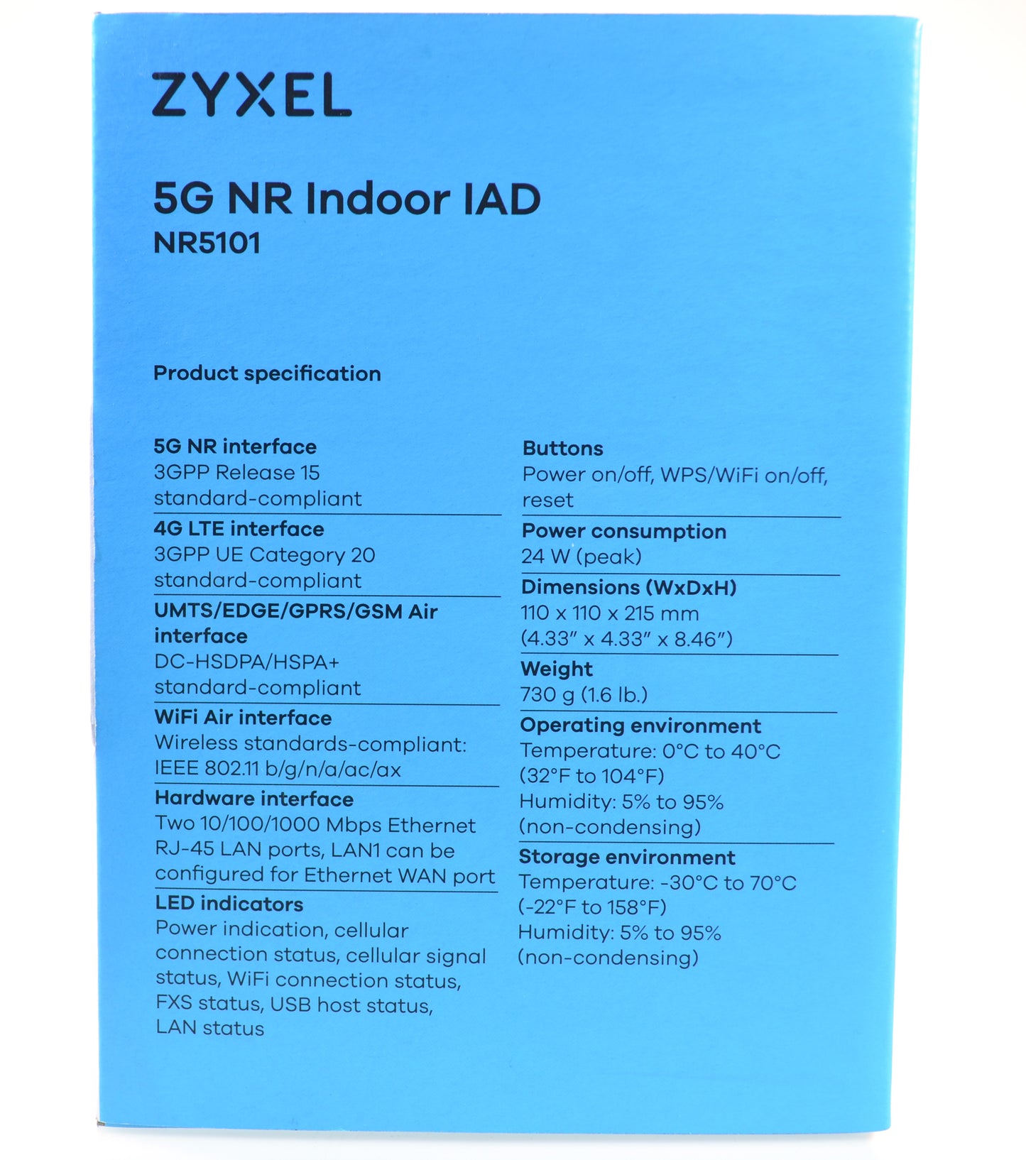 Zyxel NR5101 5G WiFi 6 Router AX1800 Nano Sim Unlocked 4 LAN Port 5Gbps